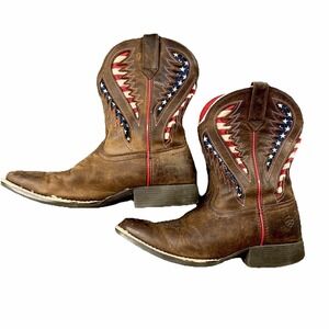 Ariat Kids Youth Western Boots US 4 Brown USA Flag Embroidered Leather